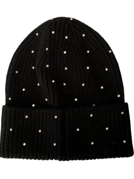 Versace Black Ribbed Strass Decorated 100% Wool Beanie Hat